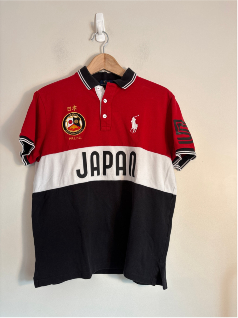 Polo Ralph Lauren Japan Polo Shirt Mens Size L Red White Black Preppy